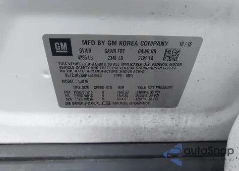 2017 Chevrolet Trax Ls из США, поврежденный, VIN KL7CJKSB9HB049960